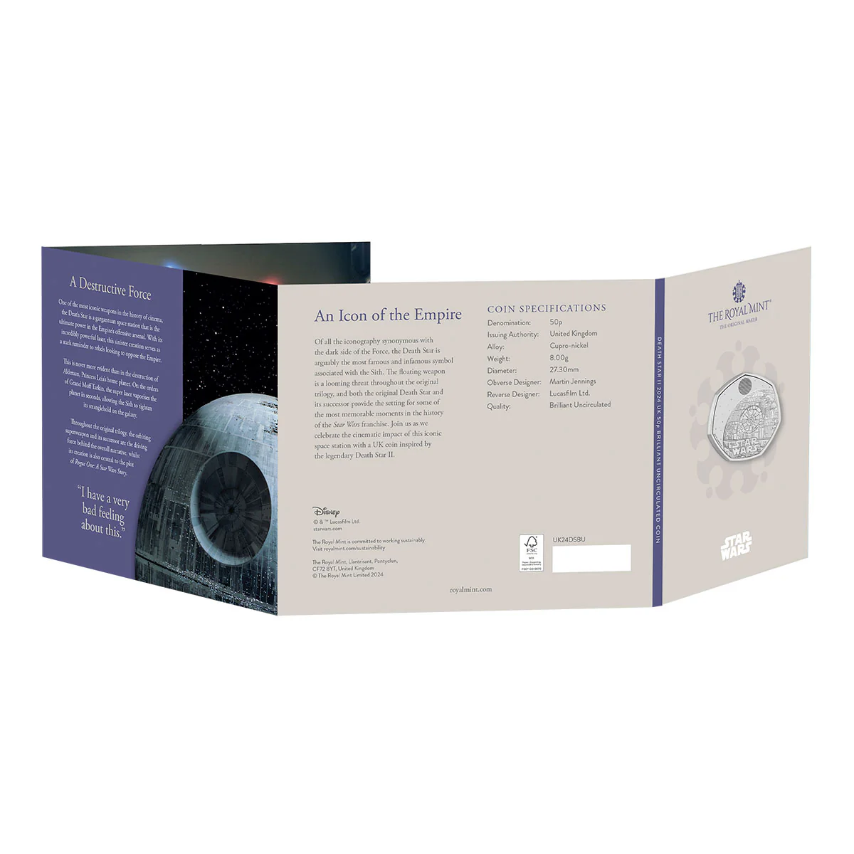 Great Britain Star Wars Death Star 2024 50p Cupro-Nickel Brilliant Uncirculated Coin - Image 5