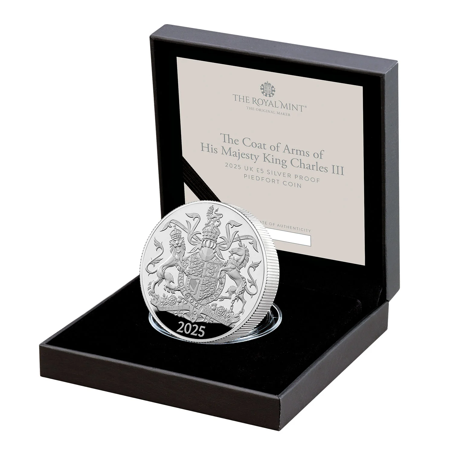 The Royal Arms of His Majesty King Charles III 2025 UK £5 Silver Proof Piedfort Coin - Image 3