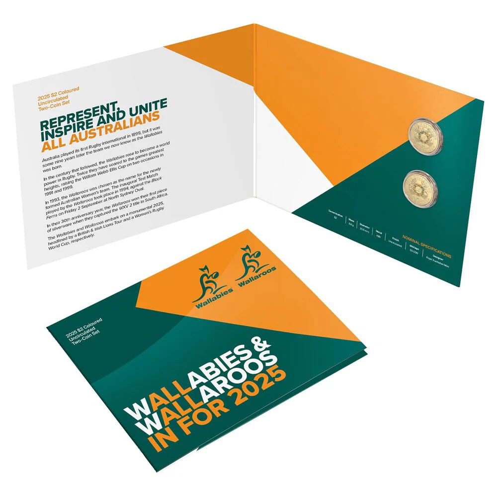 Australia 2025 $2 Wallabies & Wallaroos Colour Aluminium-Bronze Uncirculated 2-Coin Set - Image 6