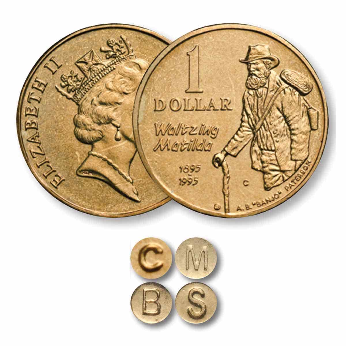 Waltzing Matilda 1995 $1 C, B, S & M Mintmark 4-Coin Set - Image 3