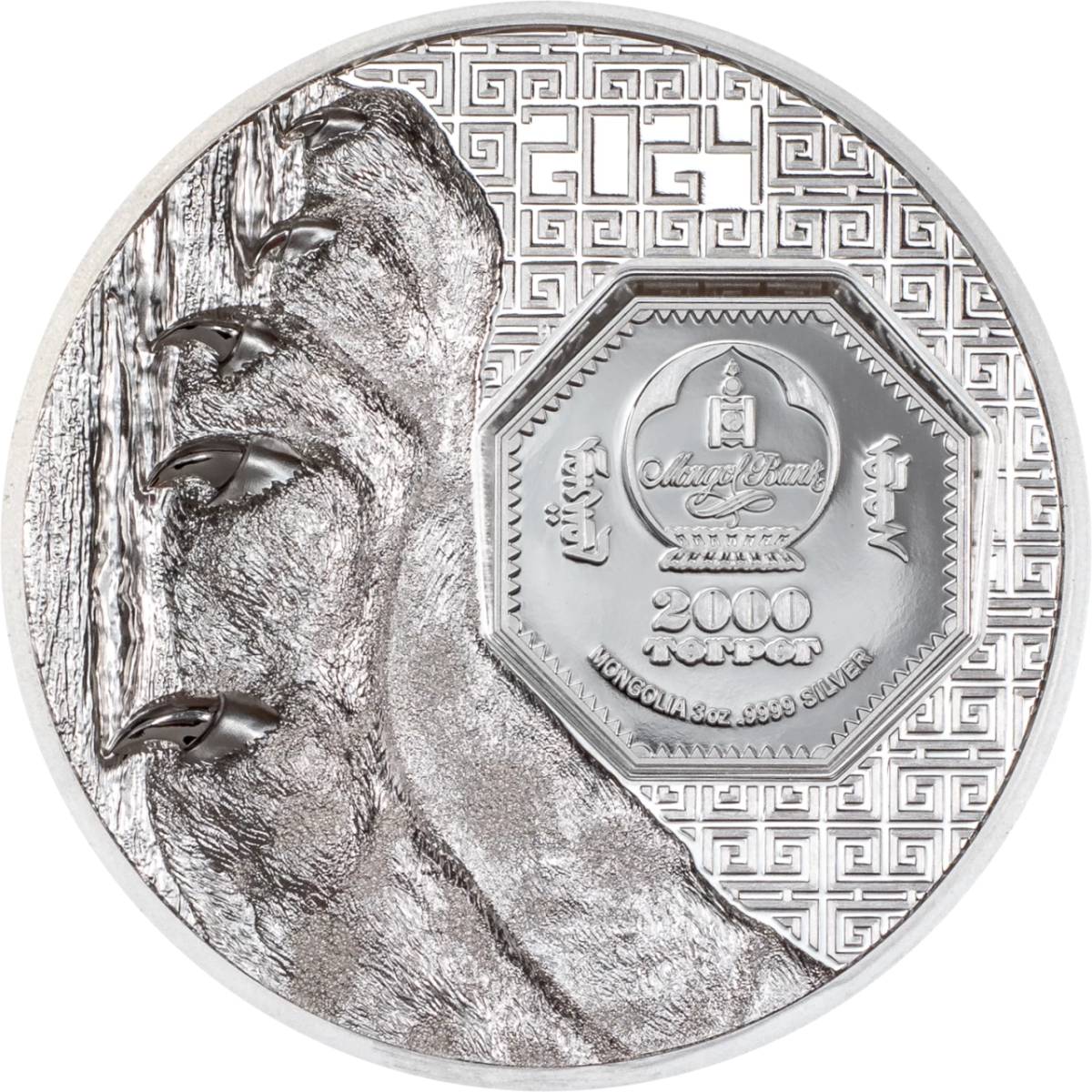 Wild Mongolia 2024 2,000T Snow Leopard Ultra High Relief 3oz Silver Proof Coin - Image 2