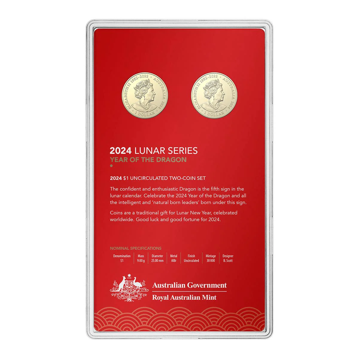 Australia Lunar Year of the Dragon 2024 $1 Aluminium-Bronze Uncirculated 2-Coin Set - Image 6