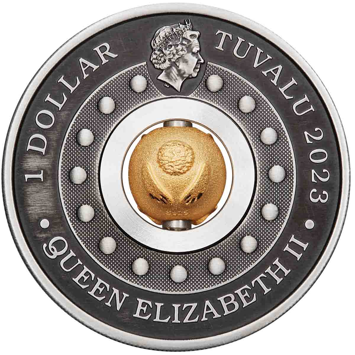 Lunar Year of the Rabbit Rotating Charm 2023 $1 1oz Silver Antiqued Coin - Image 2